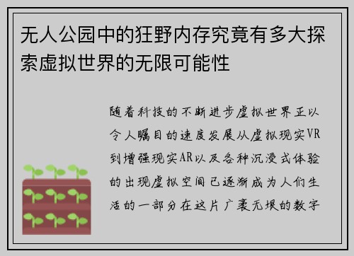 无人公园中的狂野内存究竟有多大探索虚拟世界的无限可能性
